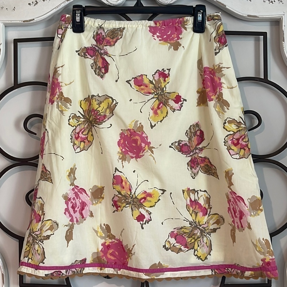 J. JILL FLORAL SCALLOP TRIM MIDI SKIRT PALE YELLOW SIZE EXTRA SMALL PETITE